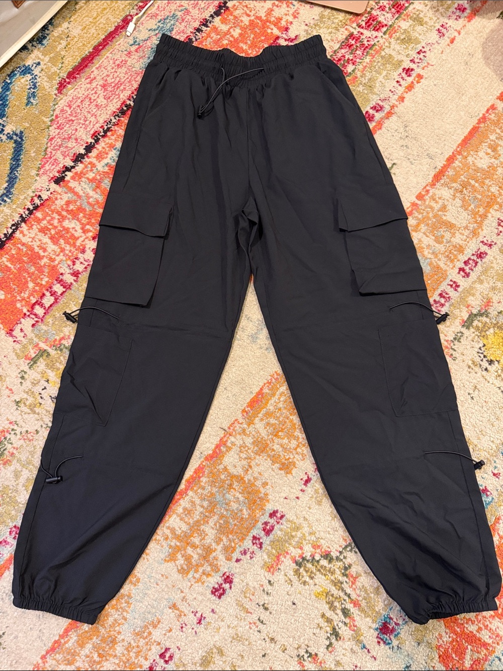 Quick Dry Black Cargo Pants | Adjustable Waist Utility Joggers | Size S